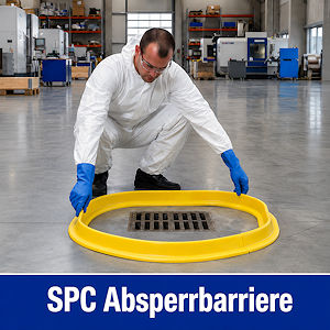 Flexible Absperrbarriere f&uuml;r ausgelaufene Fl&uuml;ssigkeiten