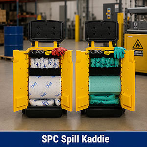 Spill Kaddie in ge&ouml;ffnetem Zustand - Mit Inhalt &ouml;lbindender Bindevliese