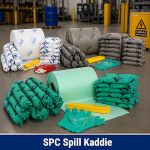 Mobile Spill Kaddies mit Universalbindemittel und Chemikalienbindemittel