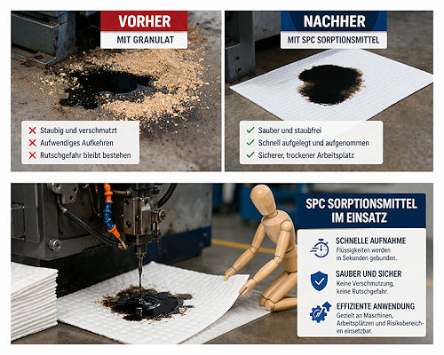 Vorher Granulat - Nachher SPC Sorptionsmittel mit wesentlich besseren Ergebnissen