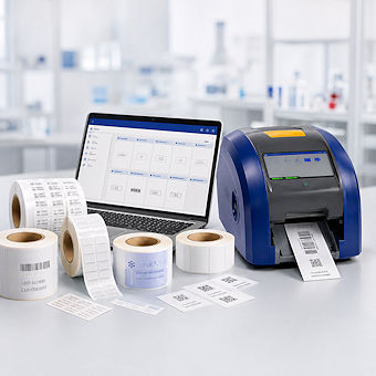 Brady Workstation mit Etikettenvorlagen und Brady Drucker